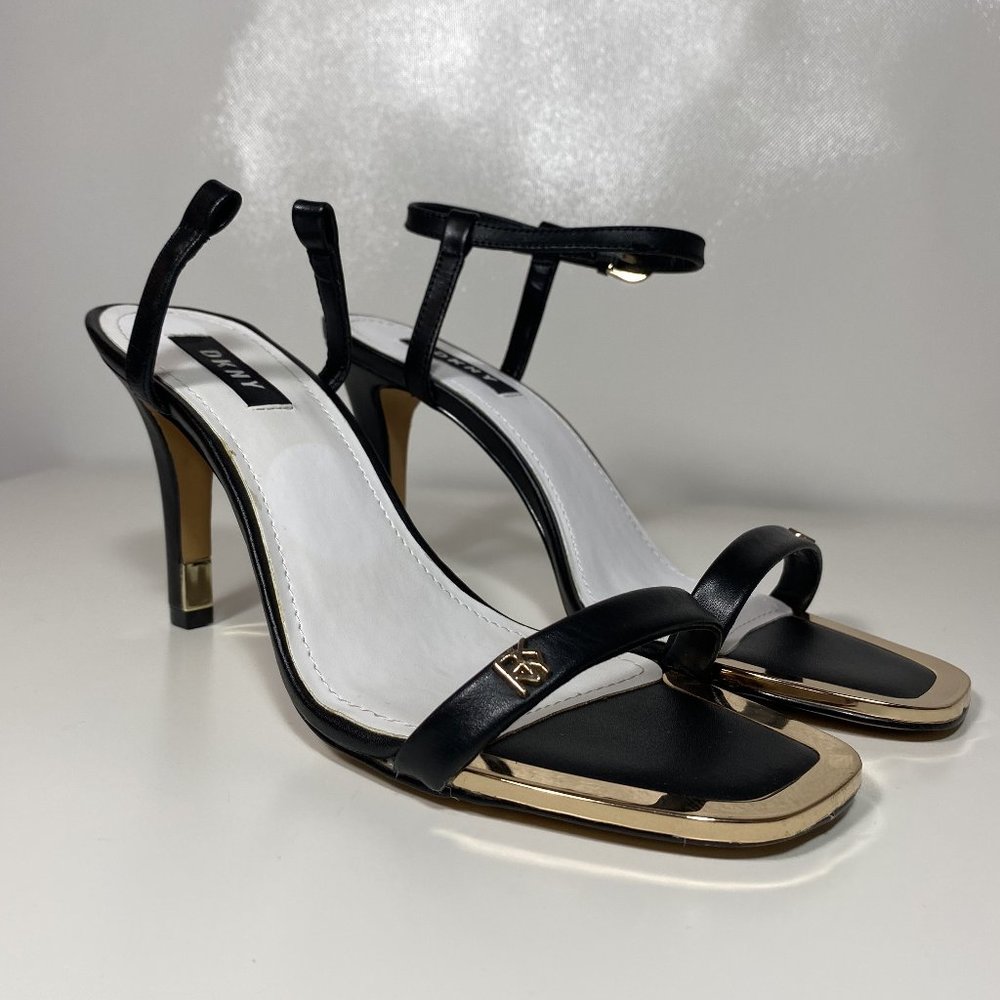 DKNY Women Shoes Brice Ankle Strap Heels Leather Black Sz 7